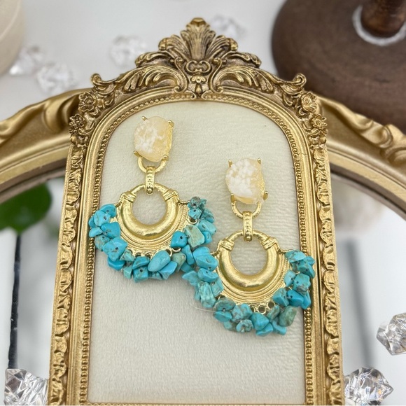 Statement Turquoise & Gold Drop Earrings | Boho Chic Bold Style - Picture 7 of 7